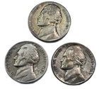 (3) 1942 / 1943 / 1944 Silver Jefferson Nickels / Coins Ungraded .48 oz