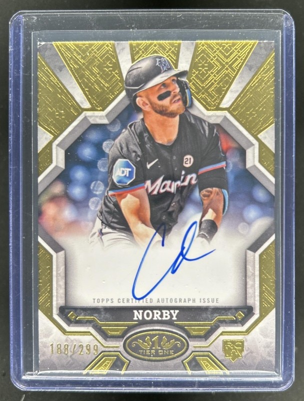 2025 Topps Tier One Connor Norby Break Out Auto Rookie RC #/299 Marlins