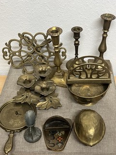 Vintage Messing Deko Set.Kerzenhalter Schale & Sammlerstücke – Messing Konvolut