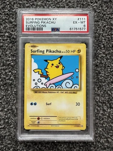 Pokémon TCG Surfing Pikachu Evolutions #111 111/108 Secret Rare PSA 6