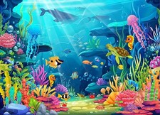 CYLYH 8X6FT Under The Sea Photography Backdrop Little 8x6ft, Blue, Gold