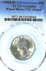 1962-D WASHINGTON SILVER QUARTER (PROOF LIKE) / PCGS (GENUINE - UNC DETAILS)