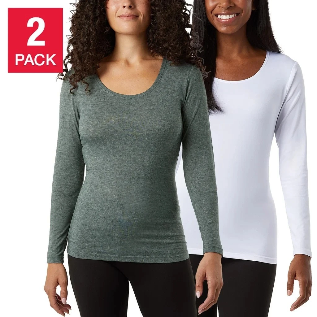 32 Degrees Heat Women's Long Sleeve Scoop Neck Base Layers Shirts 3 PACK MEDIUM