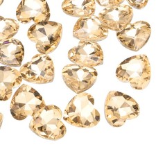 Heart Rhinestones, 12mm Pointback Glass Rhinestone Pack of 30 Golden Champagne 