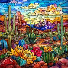Stained Glass Desert Landscape Jigsaw Puzzle for Adults 500 Piece, Colorful C...