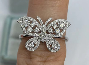 Authentic 1.62Ct Round Cut Lab-Created Butterfly Engagement Her Ring 14K White Gold Plated