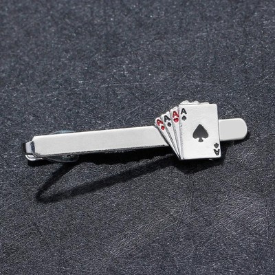Business Men's 14K White Gold Over Tie Clip With Playing Card Enamel Pattern 1PC