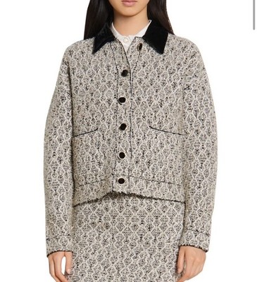 Sandro Jacket Size Small Tweed Metallic And Velvet Collar Women s