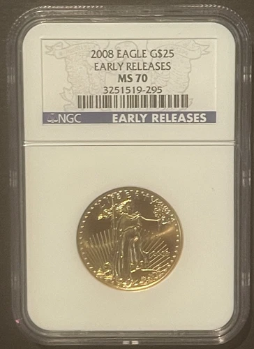 2008 $25 GOLD Eagle Half Ounce 1/2 oz. NGC MS70 EARLY RELEASES Bullion : 10022