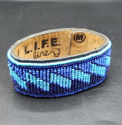 Medium Wide Beaded Leather Back Bracelet By L.I.F.E. Line