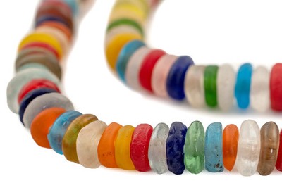Mixed Rondelle Recycled Glass Beads 11mm Ghana African Sea Glass Multicolor Disk