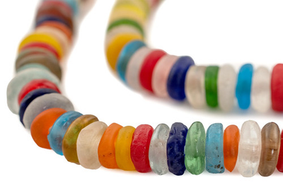 #ad Mixed Rondelle Recycled Glass Beads 11mm Ghana African Sea Glass Multicolor Disk $12.50