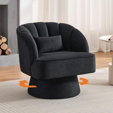 360� Swivel Accent Chair Upholstered Barrel Chair w/Striped Backrest Living Room