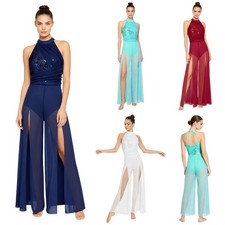 Women Bodysuit Figure Skating Dancewear Artistic Jumpsuit Sleeveless One-piece