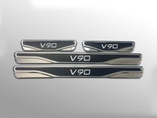 For Volvo V90 Chrome/Carbon Door Sill Scratch Guard Stainless Steel 4 Pcs