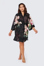 Kim and Ono Coral Chrysanthemum Short Kimono Robe