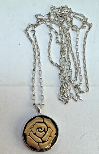 Silpada Sterling Silver Rare & HTF Bronzed Etched Rose Pendant Necklace N2430