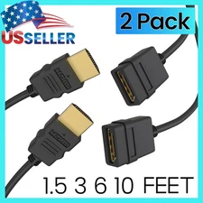 HDMI Extension Cable Male to Female HDMI Cord Extender Adapter 3D 4K 2K - 2 PACK