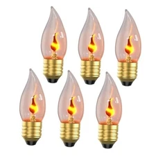  Upgraded Flame Light Bulbs, E26 Flickering Fire Light 6‑pack Gold‑tipped Base