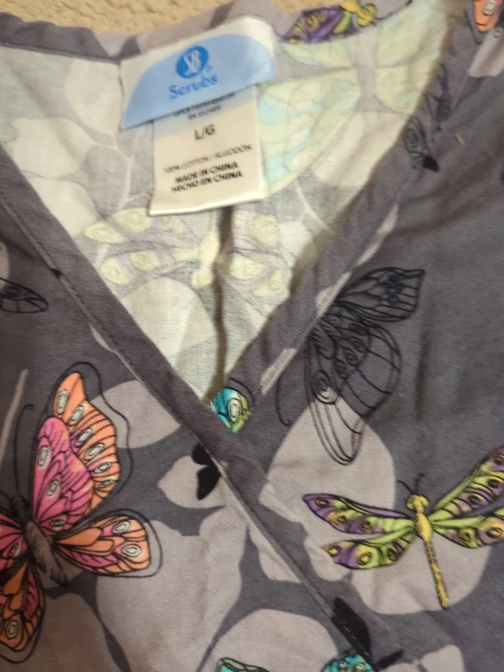 SB Scrubs Large Butterfly Dragonflies Scrub Top with Purple Bottoms Scrub Pants - Image 4 of 4