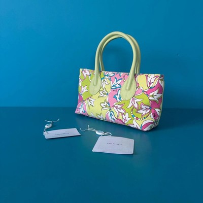 Emilio Pucci Canvas Leather Mini Tote Handbag Pink Green 11.0 x 5.7 x 3.7 inches
