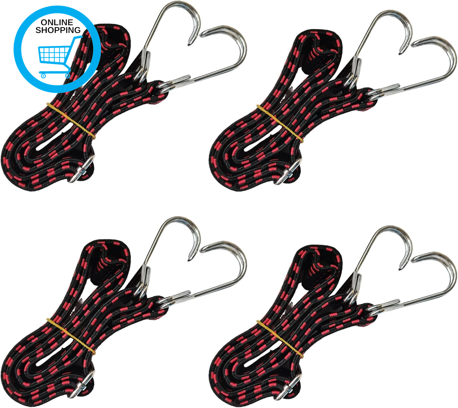 Bungee Cords with Hooks, 4 Pack 39In/1M Adjustable Flat Elastic Luggage Bungee S