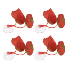 4pcs Betta Fish Leaf Pad with Suction Cup Fish Hammock Decor Red 2.56"x1.77"
