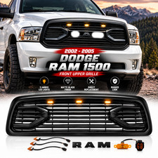 2002-2005 Dodge Ram 1500 Matte Black Front Grille W 3 Amber Led Marker Lights 2002-2005 Dodge Ram 1500 Matte Black Front Grille W 3 Amber Led Marker Lights