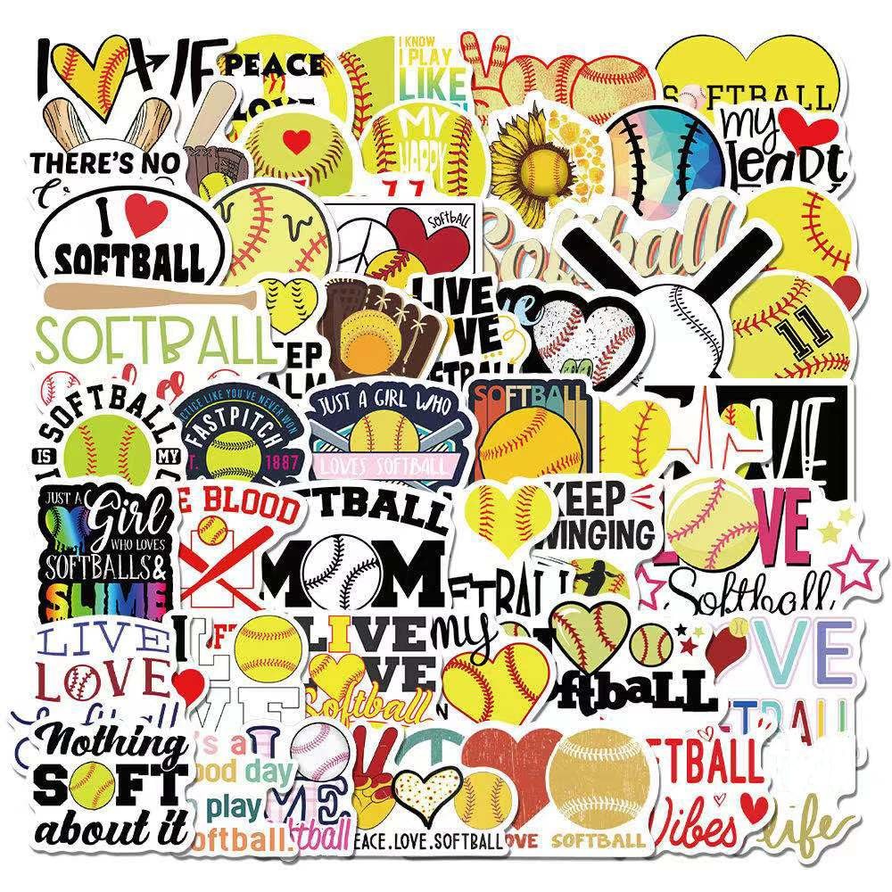 50PCS Softball Stickers, Sports Stickers for Water Bottle, L