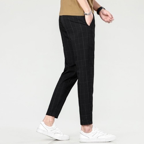 Plaid Pants Business Casual Men Slim Fit Straight Leg Small Leg Trousers - Picture 8 of 25