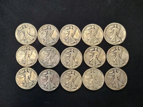 (15) 1917-1928 USA Walking Liberty Half Dollar Coin G 90% Silver Good LOT