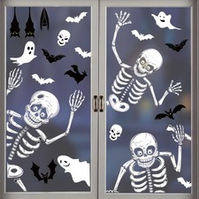 Halloween Window Clings Skeleton Window Decorations for Glass Windows, Double