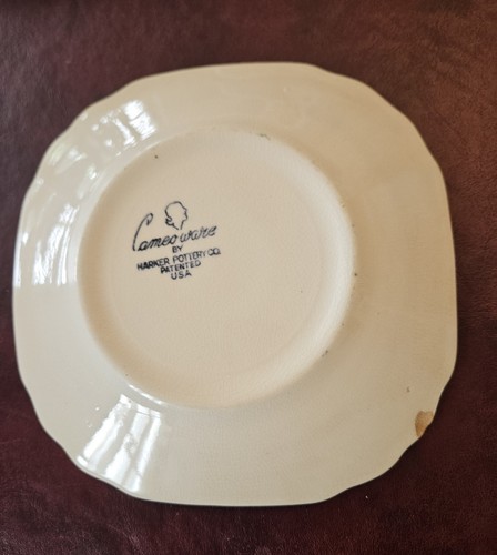 Vintage Harker Pottery USA 7 Cup s+ Saucer Cameoware Blue Dainty Flower - Picture 4 of 10