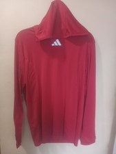 Adidas Red Pregame Long Sleeve Hooded Shirt Size Medium