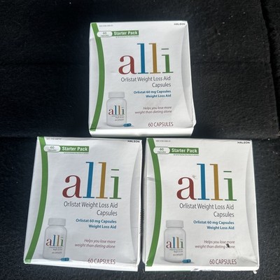 3 Alli Orlistat Weight Loss Supplement Caps 60mg Starter Pack 60 Capsules-Exp 27