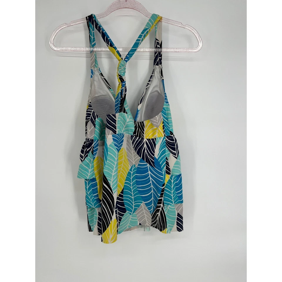 Traje de baño South Point Tankini Top estampado de hojas en capas azul amarillo lindo talla S Foto 4 de 4