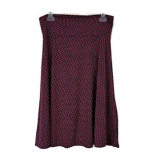 Lularoe Womens L Skirt Red Blue Geometric Pull On Aline Full Knee Length Modest