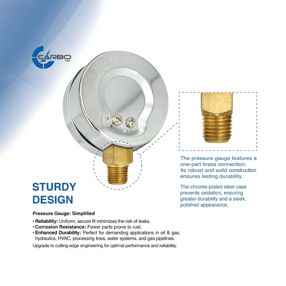 2-1/2" Pressure Gauge - Chrome Plated Steel Case, 1/4"NPT, Lower Mnt. 60 PSI - Image 3 of 4