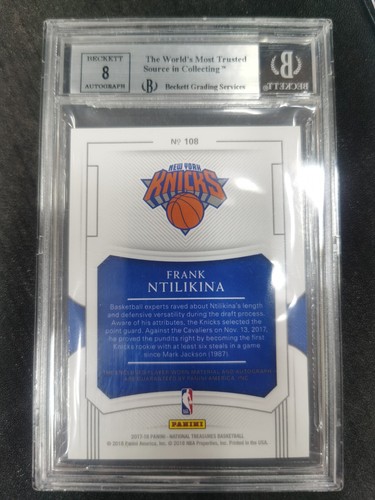 2017-18 National Treasures Rookie Patch Auto Emerald Frank Ntilikina RC /5 BGS 9 - Picture 2 of 2