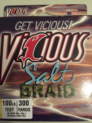 SALE - VICIOUS SALT BRAID Fishing Line Hi-Vis Yellow BIGGER 300Yd Spool 100LB