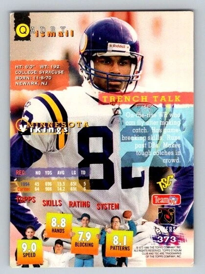 1995 Topps Stadium Club Qadry Ismail #373 Minnesota Vikings - Image 2 of 2