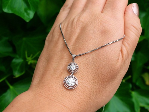 1.42 ct Diamond and Platinum Drop Pendant - Antique Circa 1930 - Picture 2 of 14