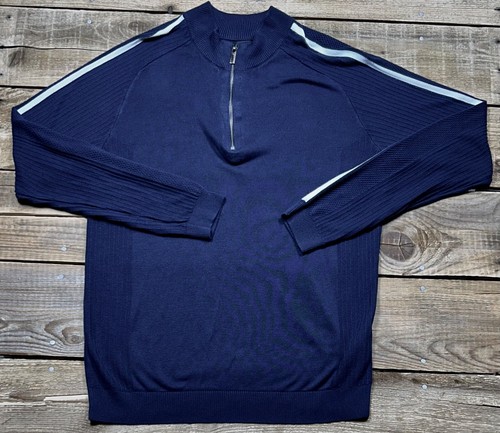 Hugo Boss Porsche Long Sleeve 1/4 Zip Wool Sweater Pullover Mens L Navy Blue