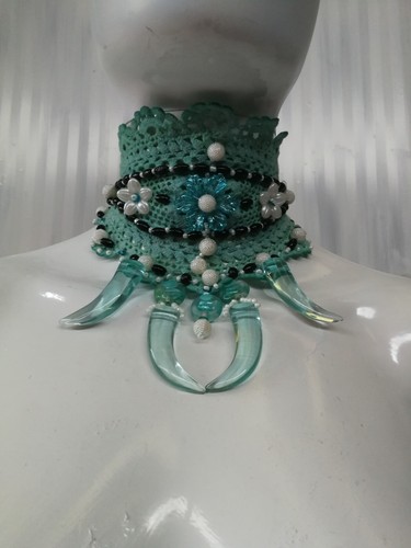 jewelry woman necklace polo neck collier handmade choker turquoise crystal horn - Picture 11 of 24