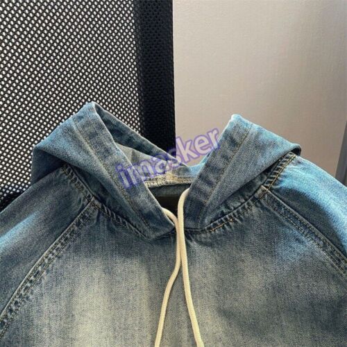 Men's Hooded Denim Parka Overalls Casual Loose Work Coat Vintage Jacket Hoodie - Picture 16 of 25