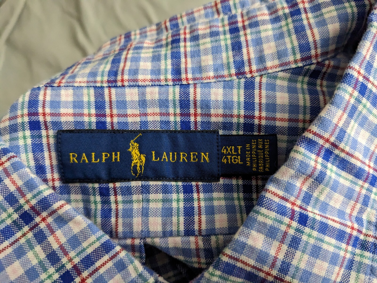 Camicia Ralph Lauren blu a quadri con bottoni carne pony preppy uomo taglia 4XLT