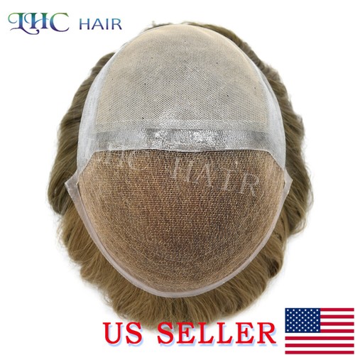Swiss Lace Front Mens Toupee Human Hair Replacement System Lace&PU Hairpiece Wig - Picture 7 of 12