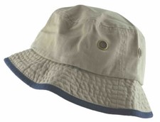 Newhattan Men's 100 Cotton Bucket Hat Khaki/Navy Blue 1519