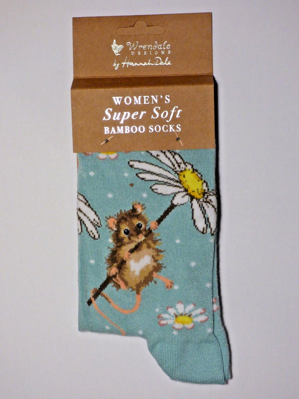 Wrendale Socks   ""OOPS A DAISY"" by Hannah Dale (Mouse and Daisy) Pale blue