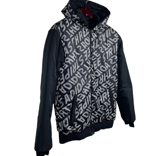 Adidas Neo Reversible Puffer Hoodie Jacket Medium Black Logo Graphic Print image 7